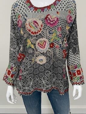Johnny Was Biya  Silk Blend Embroidery Top
